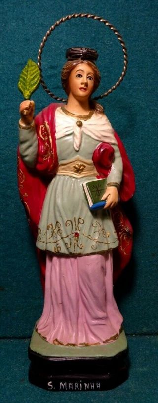 St Marinha Or Margaret Of Antioch Vtg 9.  17 " Chalkware Figure Statue