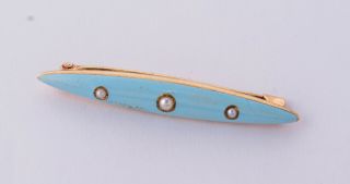Antique Victorian 14k And Blue Enamel Petite Lingerie Pin L&a Seed Pearls Bra