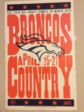 Denver Broncos Nfl Draft Hatch Show Print Poster Rare 1/150