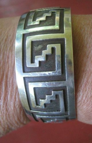 Vintage Hopi Native Sw Sterling Silver Overlay Wide Cuff Bracelet Signed 35 Gram