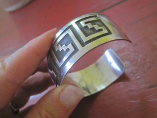 Vintage Hopi Native SW Sterling Silver Overlay Wide Cuff Bracelet Signed 35 gram 3