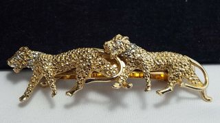 Vintage Gold Kirks Folly Crystal Jaguar Panther Tiger Big Cat Hair Barette