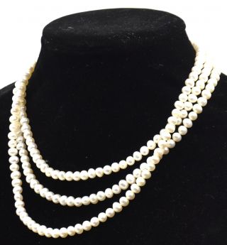 Antique Art Deco Pearl Triple 3 Strand Choker Necklace 14k Yellow Gold Clasp