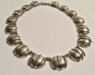 Vintage Chunky Modernist Sterling Silver Taxco Dome Bead Collar Necklace