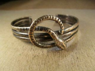 Neat Vintage Sterling Silver Snake Cuff Bracelet,  Mexico Signed,  30.  5g