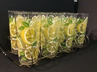 Rare Set 8 Vintage Culver Citrus Lemon Slice Glass Set Lemonade Highball Glasses
