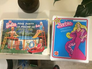 Vintage 1984 Barbie Fashion Doll Case Mattel 1002 Pink Blue With Pool Party