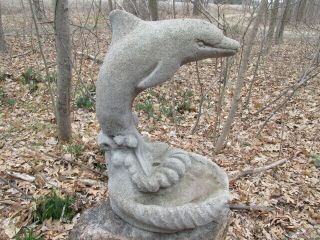 Vtg 15 " Cement Porpoise Dolphin Weathered Concrete Statue Fountain Topper Top