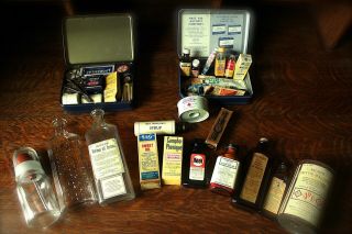 vintage old antique medical supplies medicine bottles tins decorators shelf 2