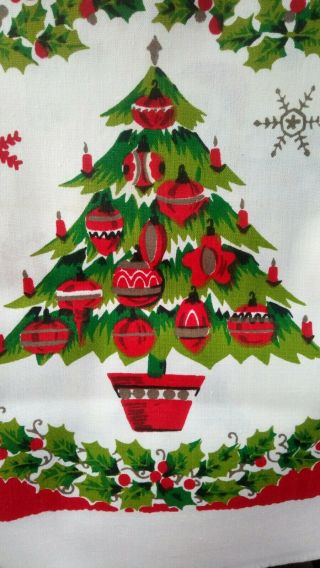 Vintage Christmas Tablecloth 60 X 74 Graphics Reindeer Santa Holly Bells Sleigh 3