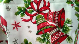 Vintage Christmas Tablecloth 60 X 74 Graphics Reindeer Santa Holly Bells Sleigh 5