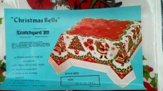 Vintage Christmas Tablecloth 60 X 74 Graphics Reindeer Santa Holly Bells Sleigh 8
