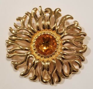 Huge Vintage Christian Dior Gold Tone Starburst Rhinestone Brooch Pin