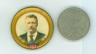 Vintage 1904 President Theodore Roosevelt Campaign Pinback Button Gold Shield