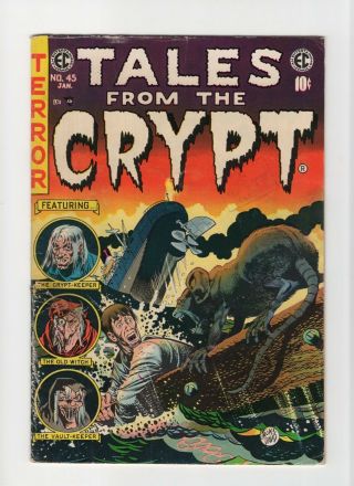 Tales From The Crypt 45 Vintage Ec Comic Horror Old Witch Crypt - Keeper Gold 10c