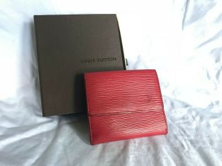 Vintage Louis Vuitton Lv Epi Leather Trifold Wallet Red Rare