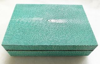 Vintage Antique Light Green Shagreen & Suede Trinket Jewelry Box