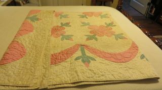 Antique Vintage Hand Stitched Quilt Pink,  Green,  And White