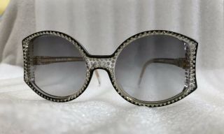 Vintage 1970’s Nina Ricci Sunglasses Dark Green Black Rhinestones Small Glasses