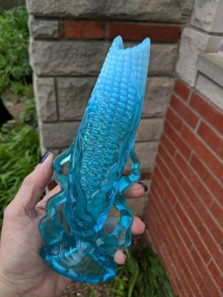 Vintage Dugan Blue Opalescent Corn Vase.  Perfect