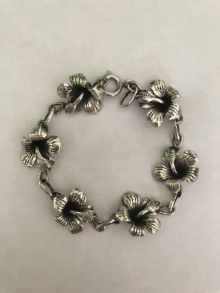 Vintage Danecraft Sterling Silver Flower Bracelet 15.  7 Grams