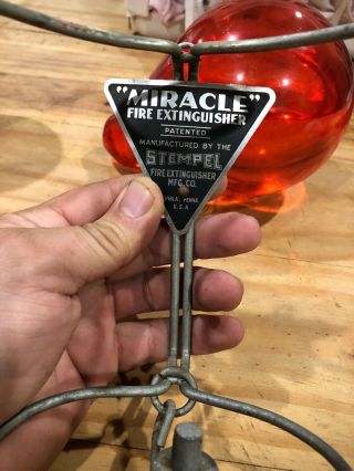 VINTAGE RARE MIRACLE RED Hand Grenade Fire Extinguisher STEMPEL W/BASE 7