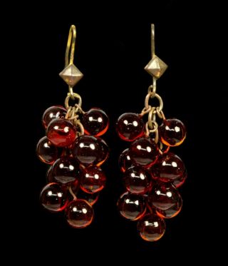 Antique Art Deco French Poured Glass Cluster Earring