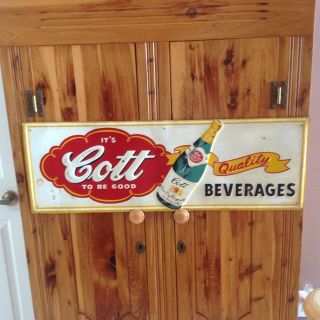 Vintage Cott Soda Pop Gas Station 1950s Embossed Metal Sign 27 " X9 "