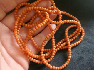 ANTIQUE LONG STRAND OF NOT DYED VICTORIAN CARVED CORAL BEADS 22 GRAMS 41 INCHES 2