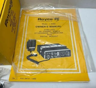 Vintage ROYCE Model 1 - 682 Electronics CB Radio AM Transceiver W/Box And Manuals 3