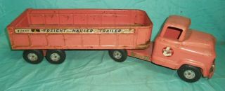 Rare Vintage Buddy L Pink Pressed Steel Gmc Freight Hauler Truck & Trailer
