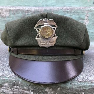 Vtg 1950s San Quentin Prison Guard Hat And Badge Wool & Leather Sz 7 Authentic