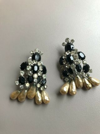 Christian Dior By Kramer Jewel And Pearl Drop Clip - On Earrings