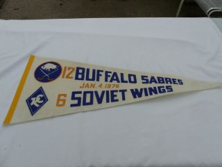 Vintage 1976 Buffalo Sabres Vs Soviet Wings Hockey Pennant Aud Buffalo Ny