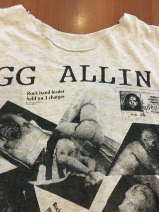 Gg Allin Vintage 1991 Tour T Shirt L Mens With Sleeves And Neck Cut Off