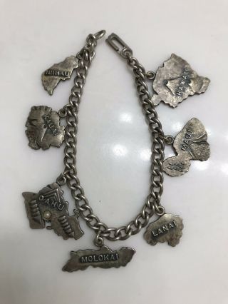 Vintage Hawaii Islands Charm Bracelet With Sterling Silver Charms 1950s/60s Era