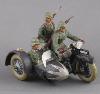 Vintage 1930s Pre - War Lineol Elastolin 7.  5cm German Motorcycle Sidecar