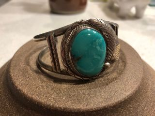 Vintage Robert Becenti Navajo Turquoise & Sterling Silver 925 Cuff Bracelet