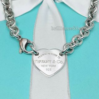 Return To Tiffany & Co.  Heart Tag Necklace Choker 925 Sterling Silver Rare 16.  5 "