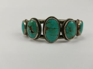 Vtg Native American Indian 5 Stone Bracelet Turquoise Silver 30 Gram