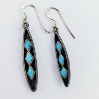 Vintage Sterling Silver Zuni Turquoise Diamond Shape Earrings