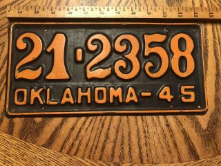 Vintage Oklahoma 1945 License Plate Antique Old 21 2358