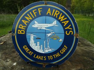 Old Vintage Braniff Airways Aero Airplane Porcelain Airport Airlines Sign