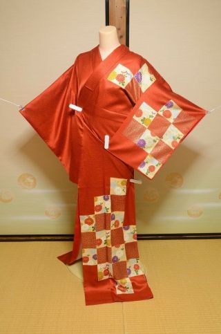 Kimono Tsukesage Silk Women Flower Japanese Vintage Robe Costume /680