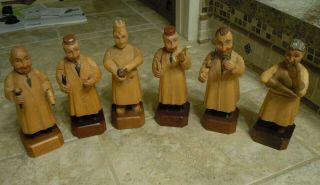 Six Vintage Anri Wooden Hand Carved Doctors