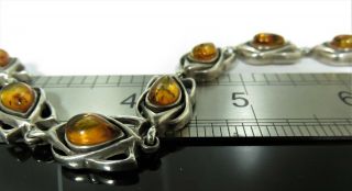 Long Length,  Vintage,  Solid Silver & Amber Bracelet.  Taurus Birthstone.  Xcod.