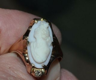 Vintage Gorgeous Stone Cameo Ring With Diamond Type Stone