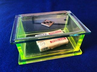 Vintage Vaseline Glass Teaberry Bubblier Gum Display Box Hinged Uranium Art Deco