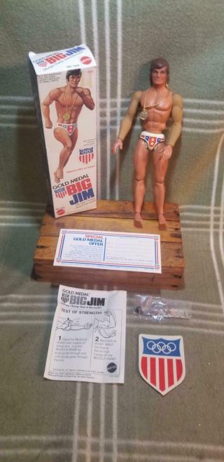 Vintage Gold Metal Big Jim Olympic Champ Action Figure 1971 Mattel Box,