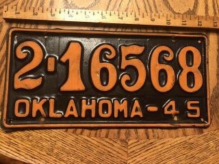 Vintage Oklahoma 1945 License Plate Antique Old 2 16568